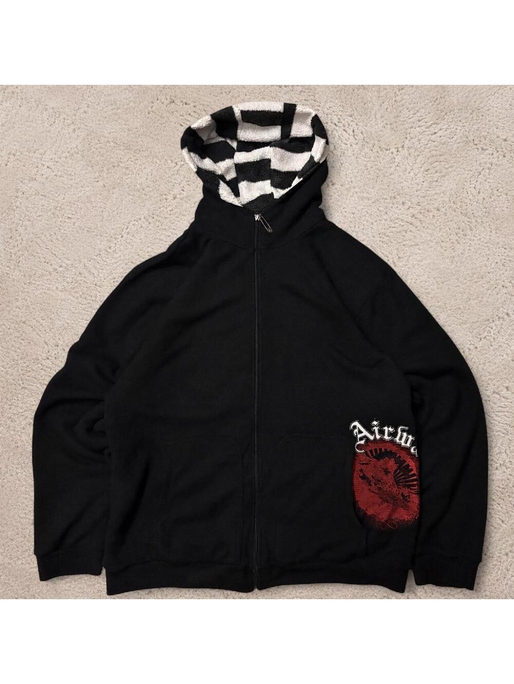 Crazy vintage Airwalk skater thermal hoodie with fleece hood.